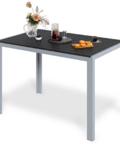 LIFERUN Wetterfest Gartentisch Aluminiumrahmen 110x70cm Rechteckiger Terrassen- und Balkontisch Outdoor Esstisch Hitze-