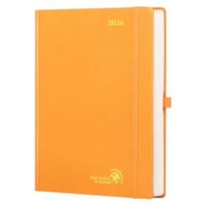 POPRUN 2026 Tageskalender Hardcover Orange - Tagesplaner für Fachkräfte mit Stiftschlaufe und Terminplanung (Jan.2026-De