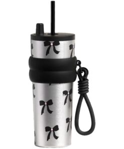 Disoza Thermobecher Silber To Go Kaffeebecher mit Strohhalm