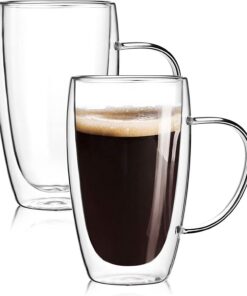 LENOBEN Doppelwandige Espresso-Gläser Mokkatassen - Thermodurchhalte Gläser mit Schwebe-Effekt 16 Unzen (450ml) für Espr