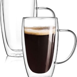 LENOBEN Doppelwandige Espresso-Gläser Mokkatassen - Thermodurchhalte Gläser mit Schwebe-Effekt 16 Unzen (450ml) für Espr