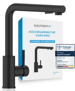 Varvaro Küchenarmatur 360 Grad schwenkbar - Einhand-Spülung Edelstahl - Matt Schwarz - Umschalter funktioniert Einhand -