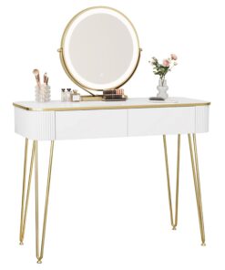 EUGAD Schminktisch mit LED-Beleuchtung,Modern Weiß Gold,100x40cm,0057SZT