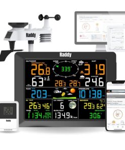 Raddy WF-100C Wetterstation 14-in-1 WLAN mit Außensensor + 8 Zoll Farbdisplay + Wind Regen Solarsensor für Zuhause Garte