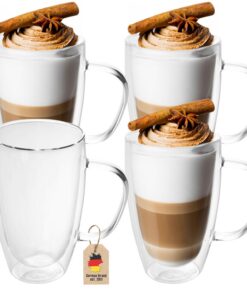 INTIRILIFE 4X Doppelwandige Thermo Gläser Set - Mundgeblasen isoliert für Espresso und Cappuccino, perfect für Tees und