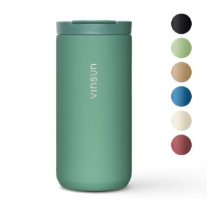 Vinsun Thermobecher Kaffee to go 380ml - Edelstahl, warmhaltend, auslaufsicher - Heiß & Kaltgetränke - grüner Kaffeebech