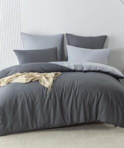 Nesture Bettwäsche 200x220 3teilig Anthrazit/Grau Microfaser Wendebettwäsche weich & bügelfrei