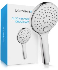 Bächlein Universal Duschbrause Runder Duschkopf Chrom - 3 Strahlarten wechselbar mit Drucktaste - Für die Badezimmerverg