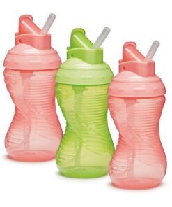 Munchkin Mighty Grip Cups with Straw | BPA Free | Non Spill | Leakproof | 10oz Toddler Bottle | 3 Pack | Pink & Green