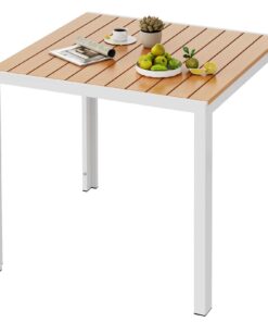 LIFERUN Wetterfest Gartentisch 75x75 cm + Outdoor Esstisch für Balkon und Terrasse + Stabiler Terrassentisch in Weiß+Tea