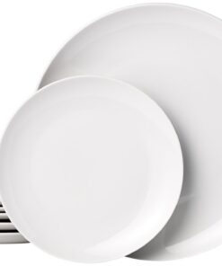 Amazon Basics Geschirrservice 6 Personen 18 Stück Weißes Porzellan Coupe