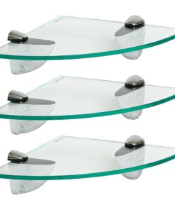 Harbour Housewares 3X Klar 20cm Schwebende Eckregale aus Glas - Badezimmer Küche Lagerung mit Silber Klammern