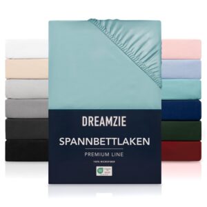 Dreamzie Spannbettkleider 180x200 cm - Hoher Steg bis 33 cm - 100% Mikrofaser - Aqua - Schadstoffgeprüft (Oeko TEX)