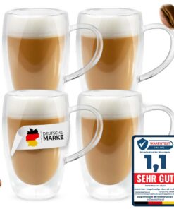 Lemontree 4er Set große doppelwandige Latte Macchiato Gläser - teigewärtsbeständig, hitzbeständig, elegantes Design | L