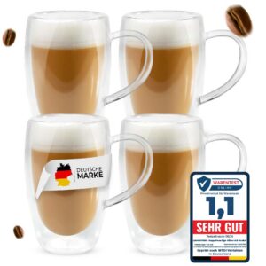 Lemontree 4er Set große doppelwandige Latte Macchiato Gläser - teigewärtsbeständig, hitzbeständig, elegantes Design | L