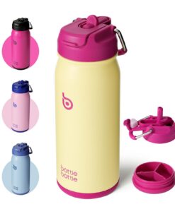 Edelstahl Trinkflasche 16oz mit Strohhalm für Kinder - BPA frei - Gelb