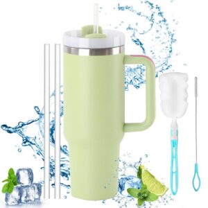 Doppeltwandiger Edelstahl Thermobecher mit Strohhalm 40oz Tragbar Auto Becher Grün