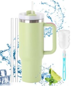 Doppelwandiger Edelstahl Vakuum Isolierbecher mit Strohhalm 1200ml,Tragbar für Auto und Outdoor,Isolierbecher Tumbler (G