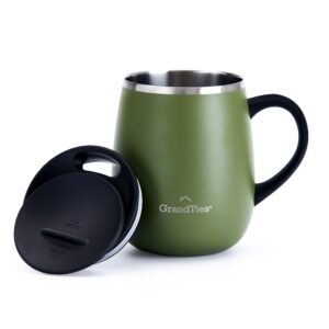 Grandties Thermo Kaffeebecher - Thermisch Isoliert - Schiebedeckel - Spritzschutz - 460 ml - Olivgrün, 16 FluidOUNCE - G