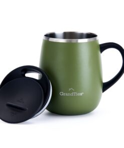 Grandties Thermo Kaffeebecher - Thermisch Isoliert - Schiebedeckel - Spritzschutz - 460 ml - Olivgrün, 16 FluidOUNCE - G