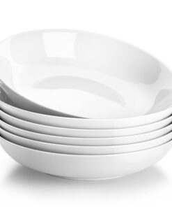 MALACASA Cremeweiße Porzellan Pastateller-Set 6 Teilig 1200ml für Spaghetti Pasta Suppe Salat