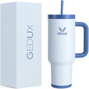 Gedux Trinkflasche mit Strohhalm 1.2L - Doppelwandige Vakuumisolierung - Dauerhafte Wärmebindung - Spritzwassergeschützt