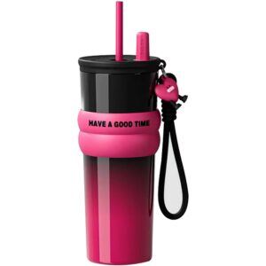 Disoza 710 ML Schwarz & Rosa Upgrade-Kappe Thermobecher mit Henkel Edelstahl Tumbler Cup und Strohhalm