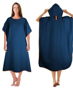 KUOGAS Mikrofaser Badeponcho Damen Herren Strand Surf (Dunkelblau, L)