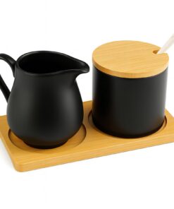 Milch und Zucker Set Spülmaschinen- und Mikrowellengeeignet für Küche Schwarz Keramik