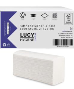 LUCY Hygiene Papierhandtücher N-Falz | 2-lagig, 23x21cm | 3200 Blatt | 100% Zellstoff, Hochweiß | saugstark, reißfest &