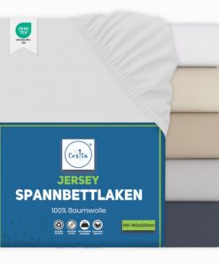 Basics Spannbettlaken Weiß - Baumwoll Jersey, Öko-Tex Zertifiziert, ideal für Hochmatratzen - 100% Baumwoll Jersey, 140x