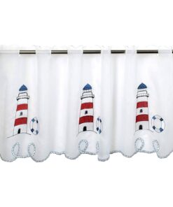 Weisse Scheibengardine Leuchtturm für Küche und Badezimmer, moderne transparente Bistrogardine, 45x115 cm | Leuchtturm
