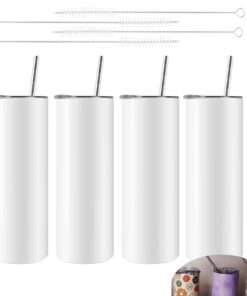 Jevina Sublimation Becher 20 Oz Edelstahl Schlank Gerade Mit Deckel und Halm, 4 Packungen Jevina Edelstahl Sublimation T