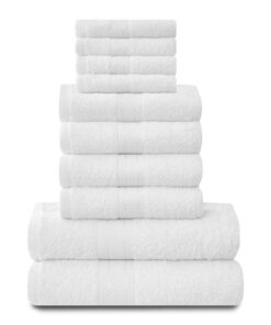 Lions Familien-Handtücher 100 % ägyptische Baumwolle, 4 x Gesicht, 4 x Hand, 2 x Badetuch, maschinenwaschbar, weiß - Pre