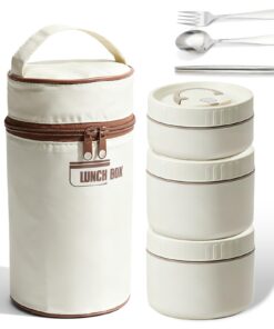 Edelstahl Thermobehälter 3 Stück Stapelbar für Essen - Isolierte Thermo Lunchbox für Zuhause, Büro & Picknick mit Traget