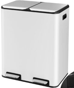 LIFERUN Geschlossener 2-Fächiger Müteiler mit Geruchsfilter für Küche und Büro - 2 x 30 Liter - Geräuschlos - Weiss
