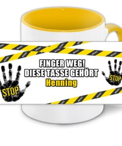 Personalisierte Büro-Tasse Henning "Finger weg, diese Tasse gehört mir" Gelb
