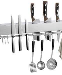 Magnetleiste Messer, 40cm Magneothrer mit 8 Haken für Küche und Ausrüstung | Magnet Messerhalter 40cm mit extra Starkem