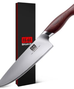 SHAN ZU OKINAWA Profi Kochmesser 20cm - Ultrascharf, 10Cr15MoV Edelstahl, Ergonomischer Pakka-Holz Griff, Ultrascharf au