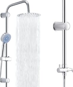 Regendusche Duschsystem Verstellbare Kopfbrausen Handbrausen-Sets mit Schlauch und Stange (Runden, Silber) Regendusche D