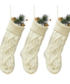 YUEWO 46cm Burgund Strickmuster Weihnachtsstrumpf für den Kamin 3 Pack (Elfenbein) - Dekorationsgebrauch