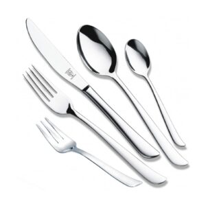 Justinus Besteck-Set für 12 Personen, 60-tlg. Silberfarbenes Twist Essbesteck, ideal für Abendsендungen und Festmahl und