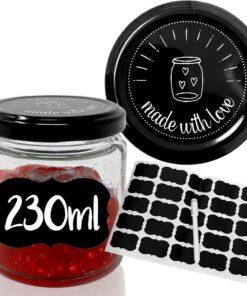 25x 230ml Marmeladengläser - mit wiederverwendbaren Etiketten & abwischbarem Stift - ideal zum Verschenken