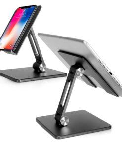 Faltbarer Aluminium-Tablet-Ständer für Work-from-Home (Grau) | Doppelte Höhen- und Winkelverstellbare Halterung für Tab