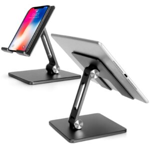 Faltbarer Aluminium-Tablet-Ständer für Work-from-Home (Grau) | Doppelte Höhen- und Winkelverstellbare Halterung für Tab