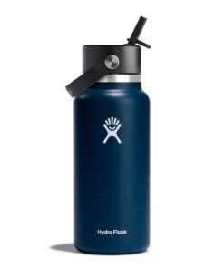HYDRO FLASK Trinkflasche 946ml (32oz) mit Strohdeckel - Vakuumisolierte, Wiederverwertbare Flasche aus Edelstahl - Indig