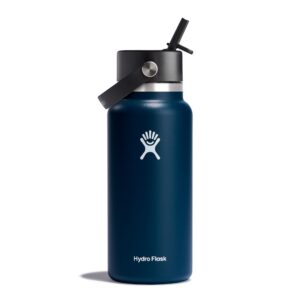 HYDRO FLASK Trinkflasche 946ml (32oz) mit Strohdeckel - Vakuumisolierte, Wiederverwertbare Flasche aus Edelstahl - Indig