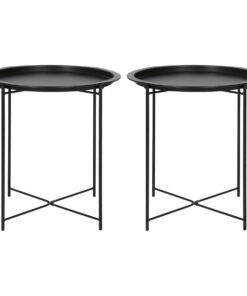 Harbour Housewares 2X Mattschwarz Stahl Runden Tabletttische - Klein Tragbar Falten mit Ständerbeinen