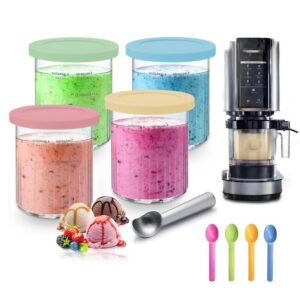 CJBIN 4 Stück Creami Behälter für Ninja NC501 NC500 Deluxe, 680ML BPA-frei, Spülmaschinenfest, mit Eisportionierer und S