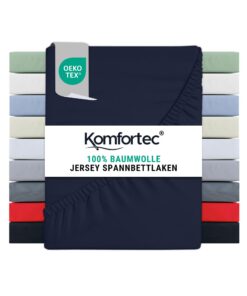 Komfortec Spannbettlaken 200x200 Baumwolle Jersey Oeko-Tex Zertifiziert, Weich & Atmungsaktiv für Boxspring & Topper, Bl